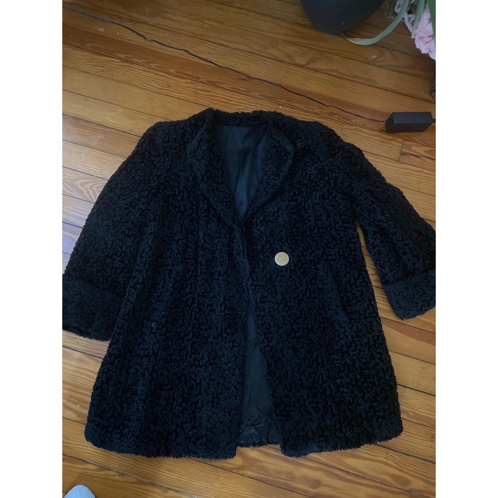 50 VTG Black Persian Lamb Fur Coat luxury old money rockabilly - Picture 12 of 12
